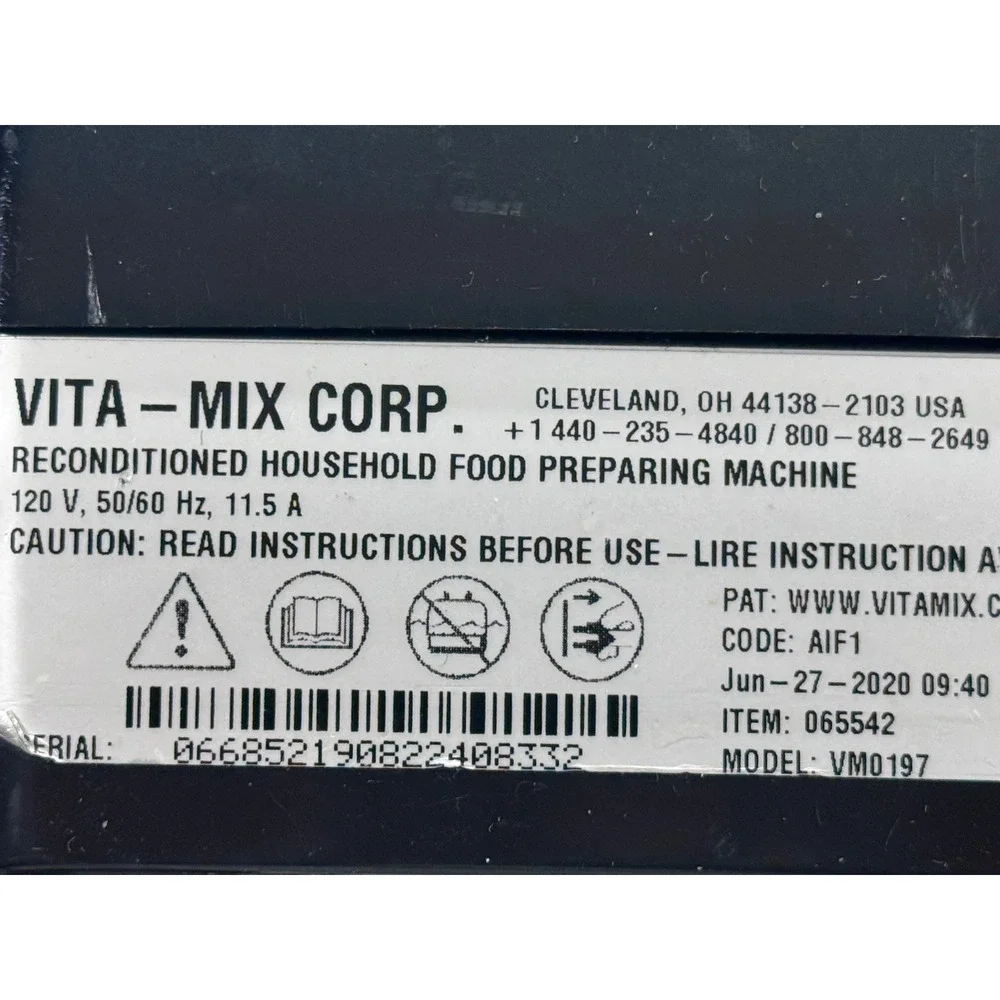 Vitamix VM0197 Blender Motor Base and Lid Black Variable Speed 11.5A 120V